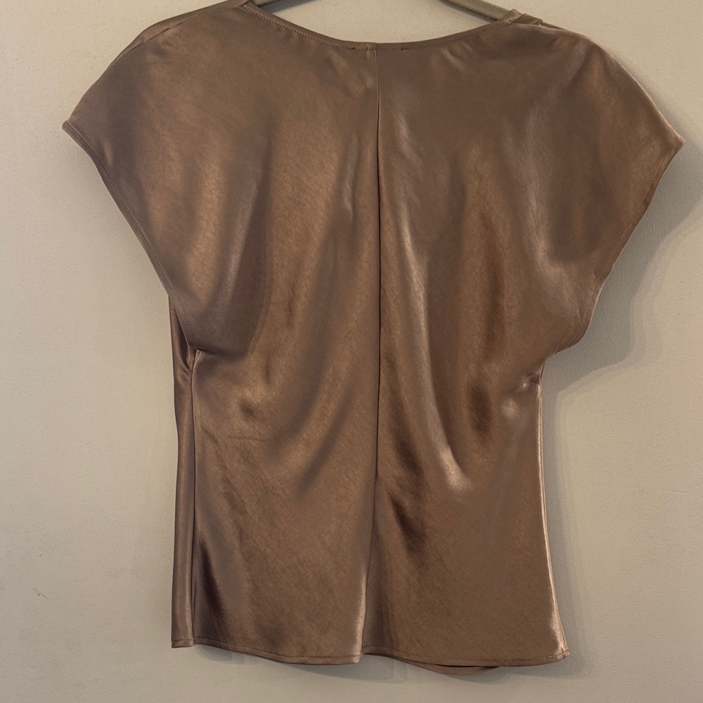 NWT AS by DF size XS Satin Tan Cowl Neck Blouse - Picture 9 of 11